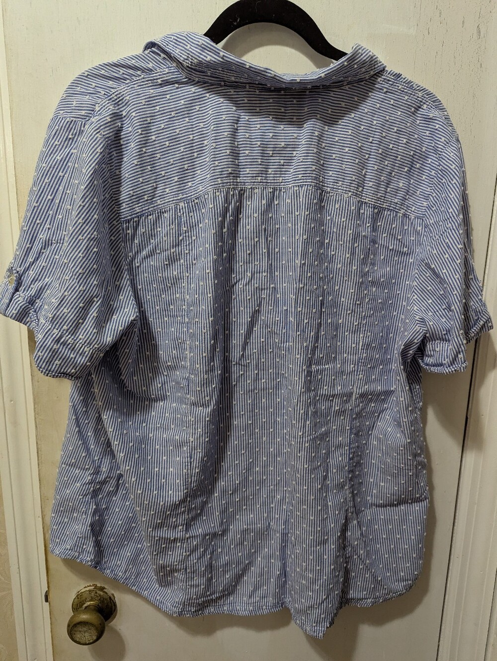 Karen Scott XL Blue Striped Short-Sleeve Button-Up Shirt - Picture 8 of 8